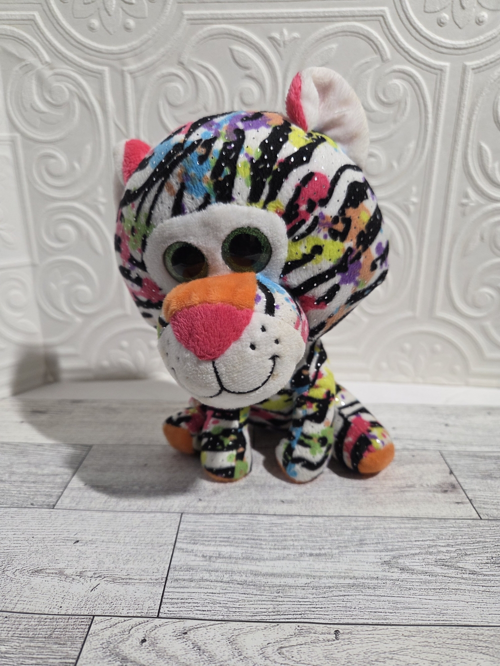 Plush Multicolor Lisa Frank Style Tiger Stuffed Animal - Kids Toy